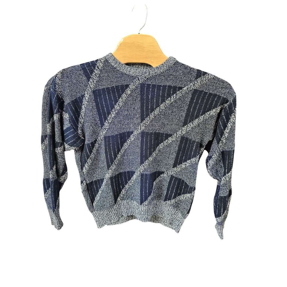 Nuovo Industriale Vintage Navy Blue Abstract Geometric Knit Sweater Large crosby